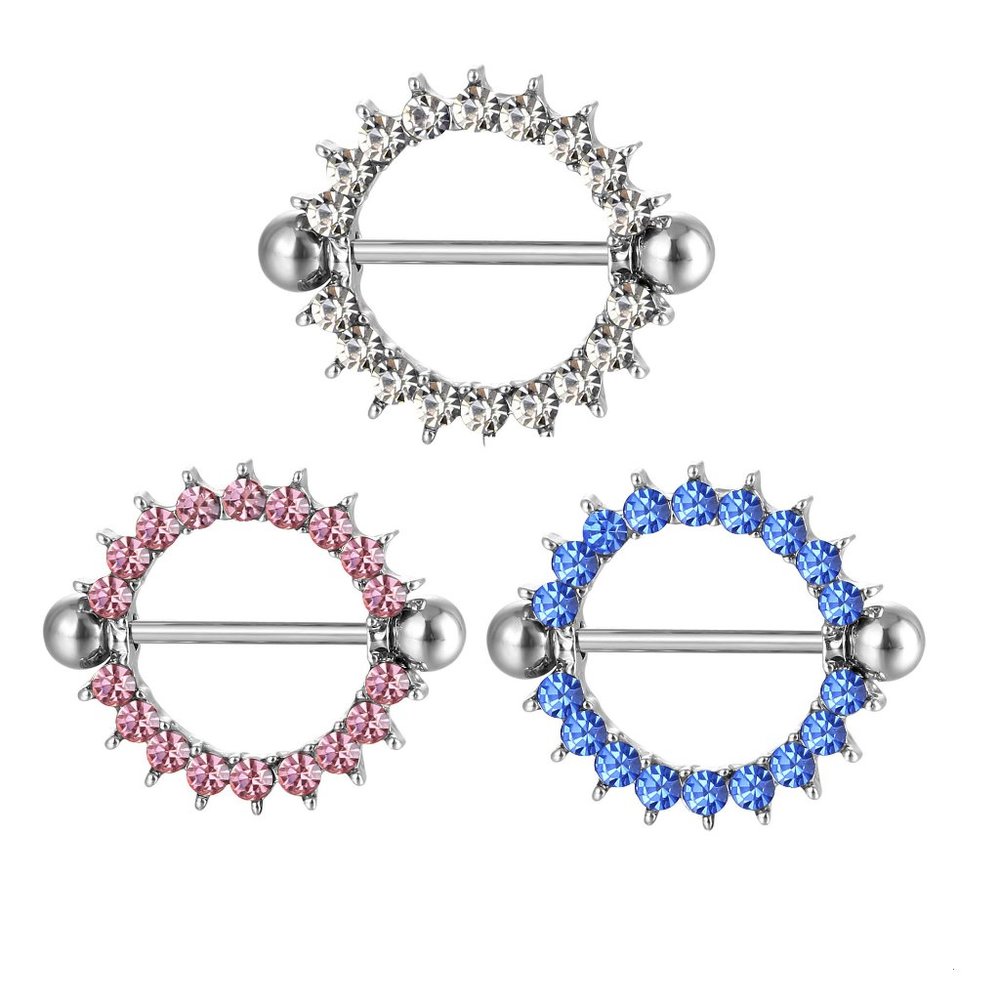 Silver ~ Sun Burst Clear Crystals Nipple Bar Per Pair